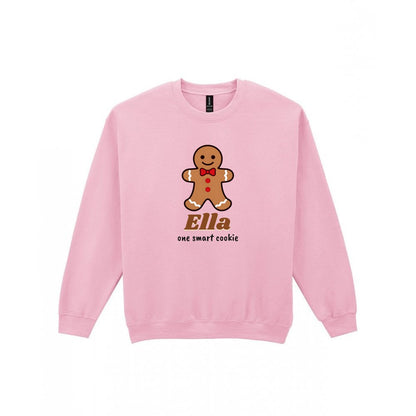 Kids Personalised Gingerbread Christmas Jumper & T-Shirt Sweatshirt in Light Pink