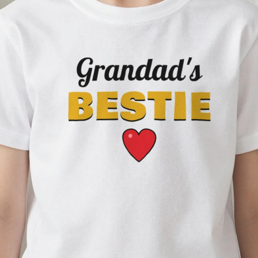 Kids Personalised Grandad's Bestie T-Shirt & Sweatshirt print close-up, our photo