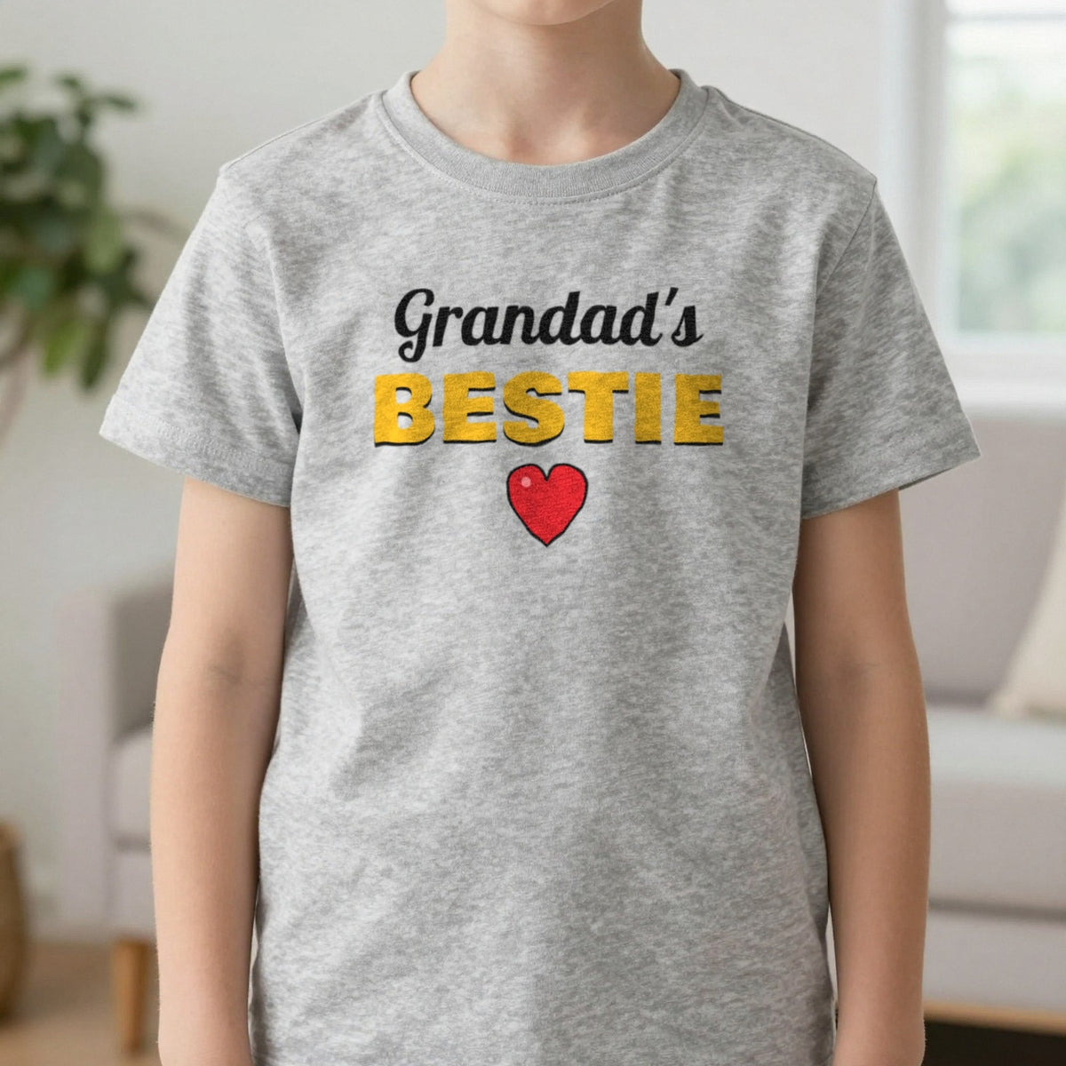 Kids Personalised Grandad's Bestie T-Shirt & Sweatshirt T-Shirt in Sport Grey, worn, our photo
