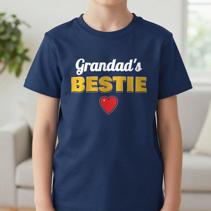 Kids Personalised Grandad's Bestie T-Shirt & Sweatshirt T-Shirt in Navy, worn, our photo