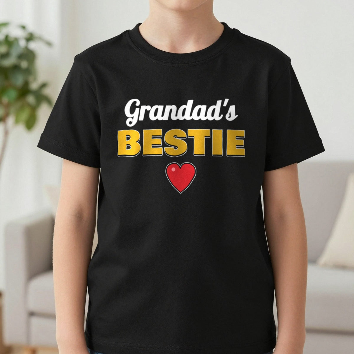 Kids Personalised Grandad's Bestie T-Shirt & Sweatshirt T-Shirt in Black, worn, our photo
