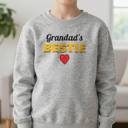 Kids Personalised Grandad's Bestie T-Shirt & Sweatshirt Sweatshirt in Sport Grey, worn, our photo