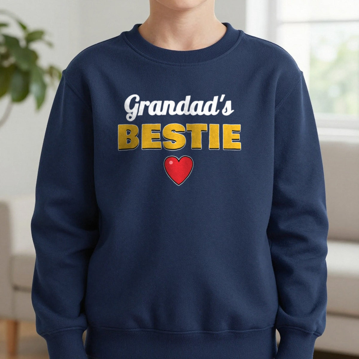 Kids Personalised Grandad's Bestie T-Shirt & Sweatshirt Sweatshirt in Navy, worn, our photo