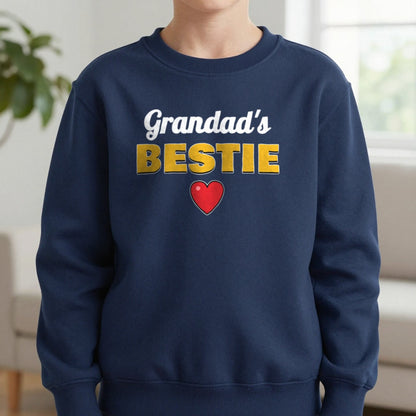 Kids Personalised Grandad's Bestie T-Shirt & Sweatshirt Sweatshirt in Navy, worn, our photo