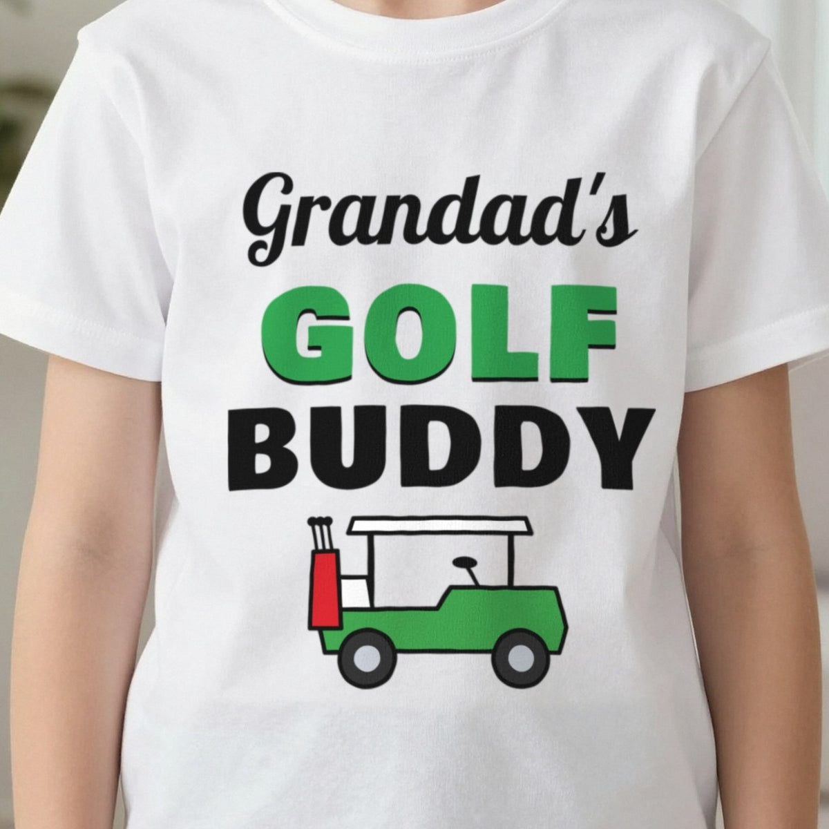Kids Personalised Golf Buddy T-Shirt & Sweatshirt print close-up, our photo