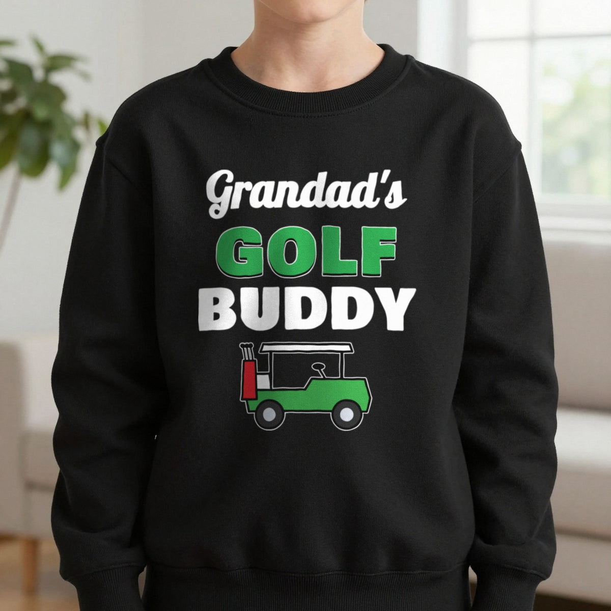 Kids Personalised Golf Buddy T-Shirt & Sweatshirt Sweatshirt in Black, worn, our photo