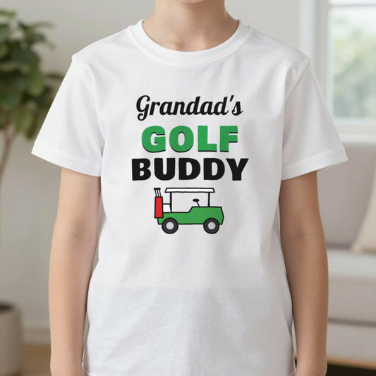 Kids Personalised Golf Buddy T-Shirt & Sweatshirt T-Shirt in White, worn, our photo