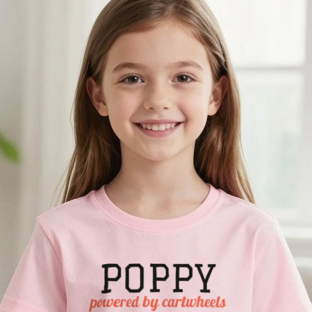Kids Personalised Gymnastics Name T-Shirt & Sweatshirt print close-up, our photo