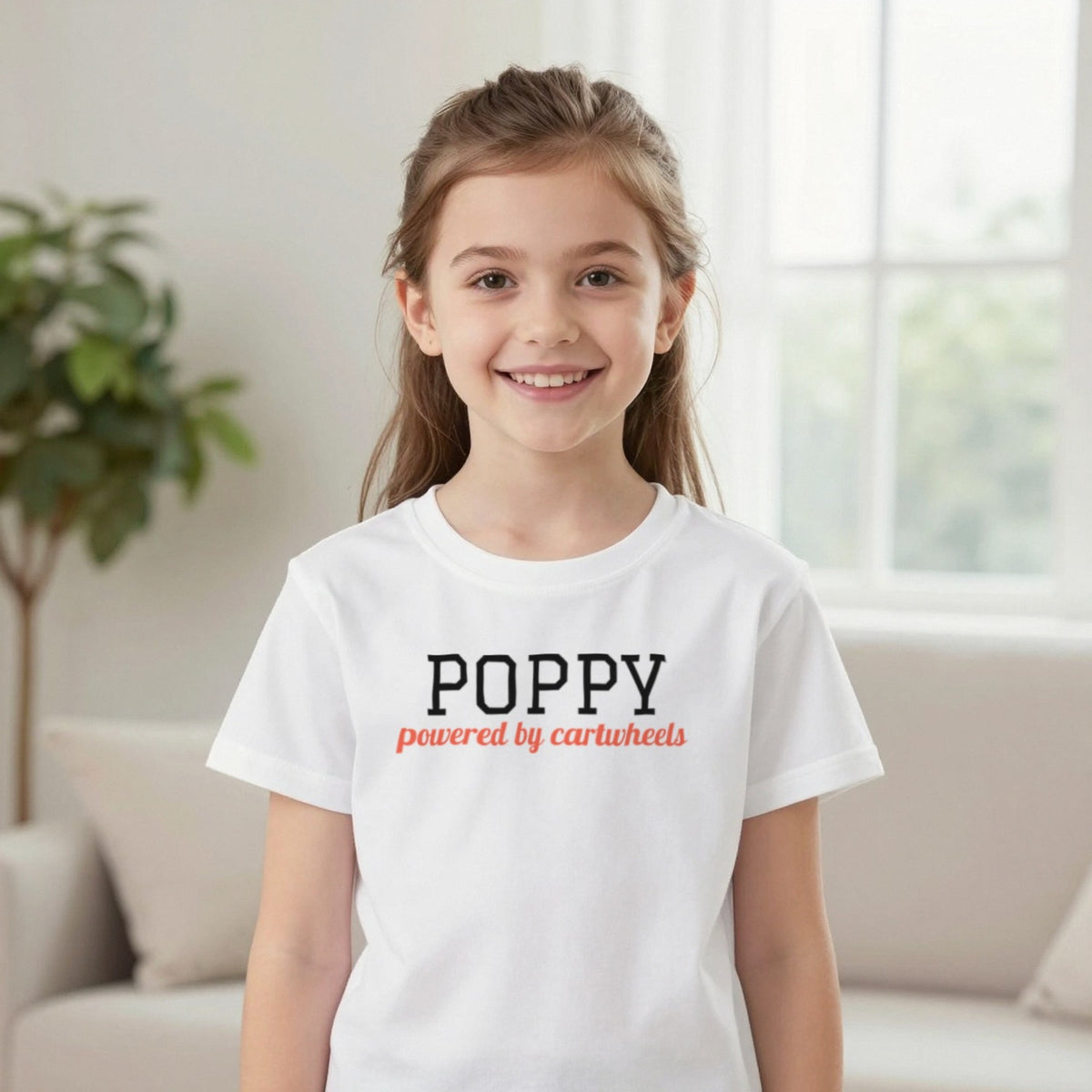 Kids Personalised Gymnastics Name T-Shirt & Sweatshirt T-Shirt in White, worn, our photo
