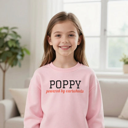 Kids Personalised Gymnastics Name T-Shirt & Sweatshirt Sweatshirt in Light Pink, worn, our photo