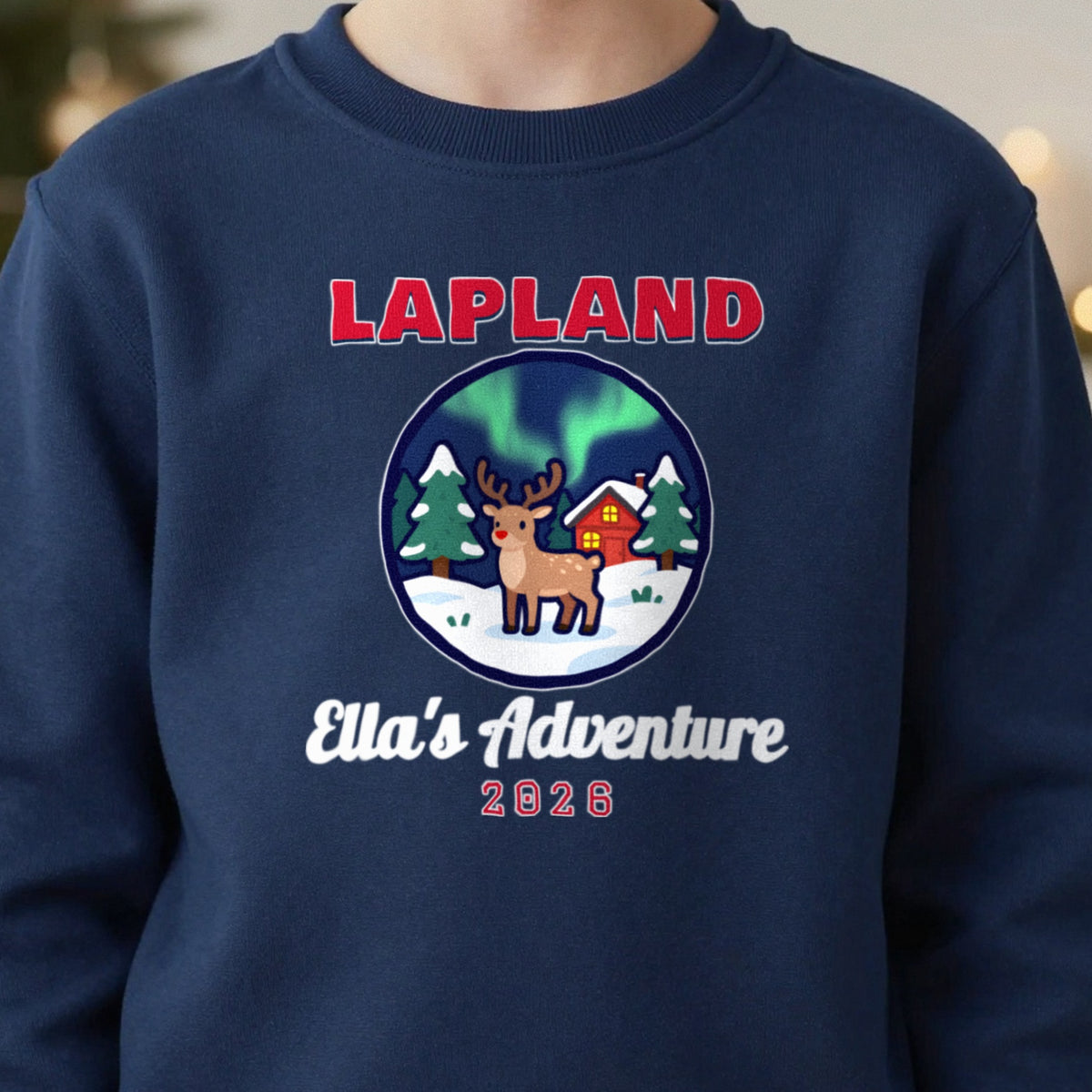 Kids Personalised Lapland Christmas Jumper & T-Shirt close-up
