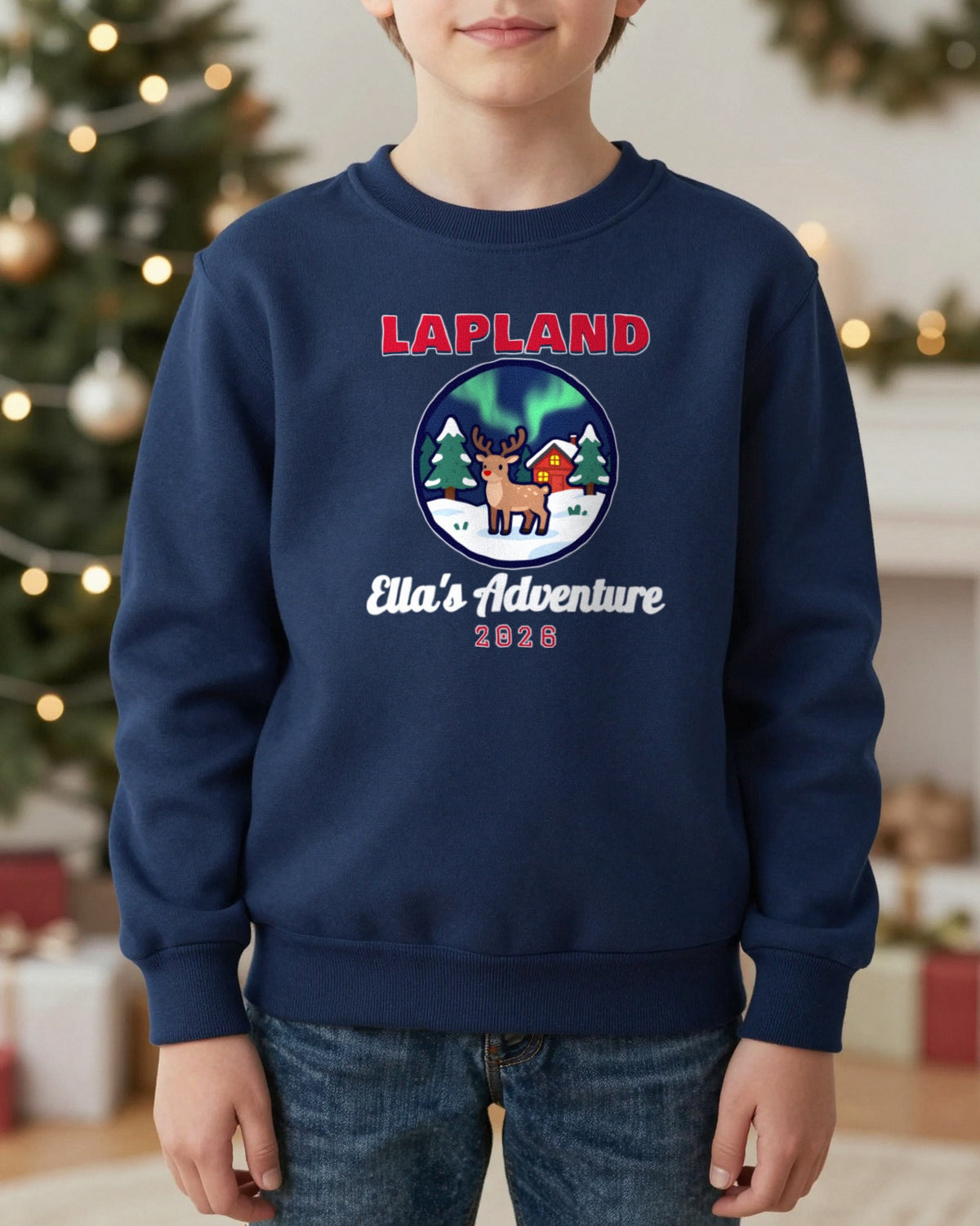 Kids Personalised Lapland Christmas Jumper & T-Shirt worn