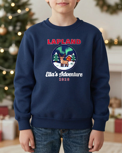 Kids Personalised Lapland Christmas Jumper & T-Shirt worn
