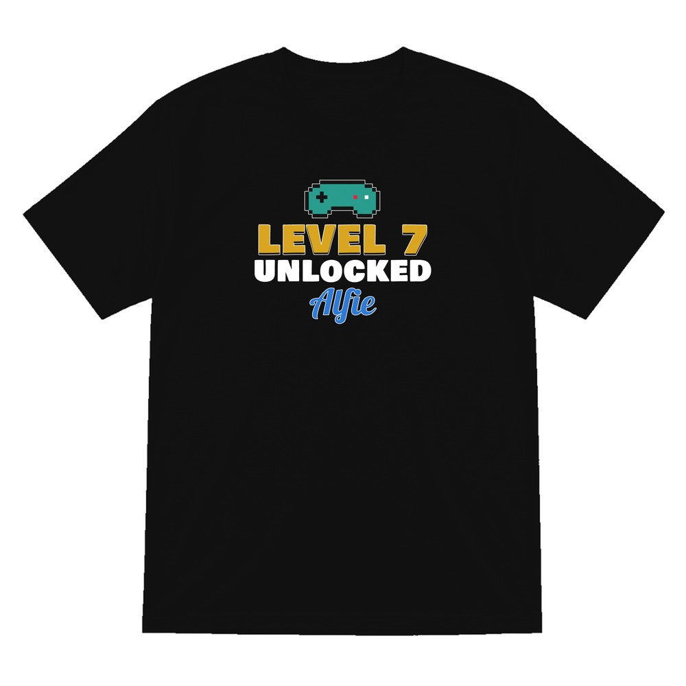 Kids Personalised Level Unlocked Birthday T-Shirt & Sweatshirt laid flat