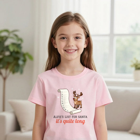 Kids Personalised List For Santa Christmas T-Shirt & Sweatshirt T-Shirt in Light Pink, worn, our photo