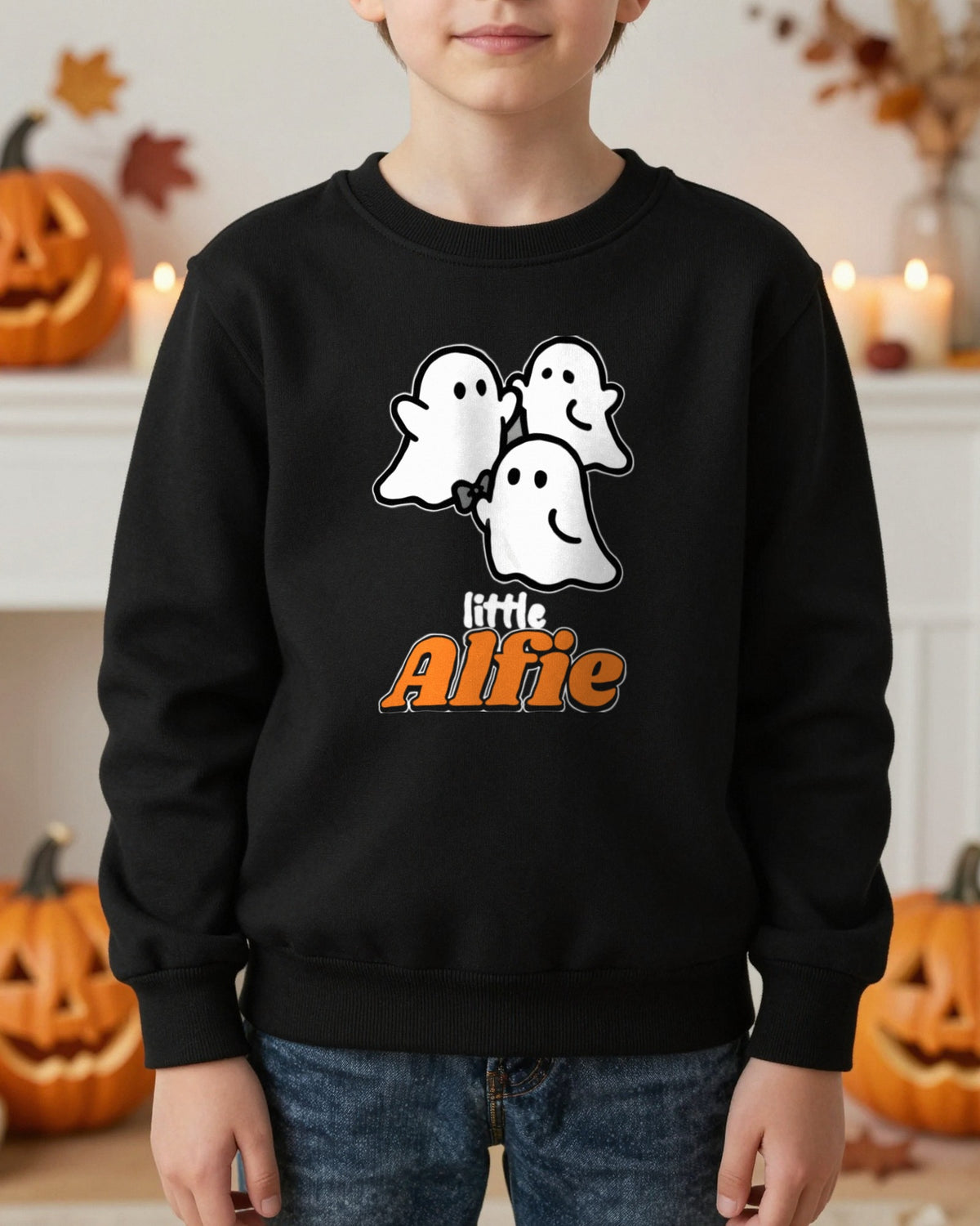 Personalised Little Boo Kids Sweatshirt & T-Shirt worn