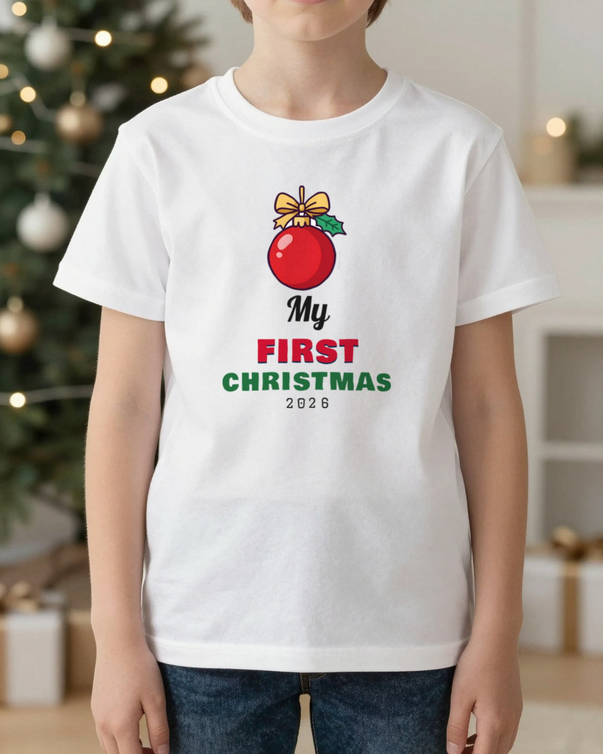 Kids Personalised My First Christmas T-Shirt & Jumper worn