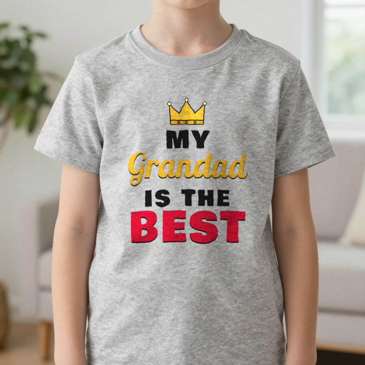 Kids Personalised My Grandad Is The Best T-Shirt & Sweatshirt T-Shirt in Sport Grey, worn, our photo