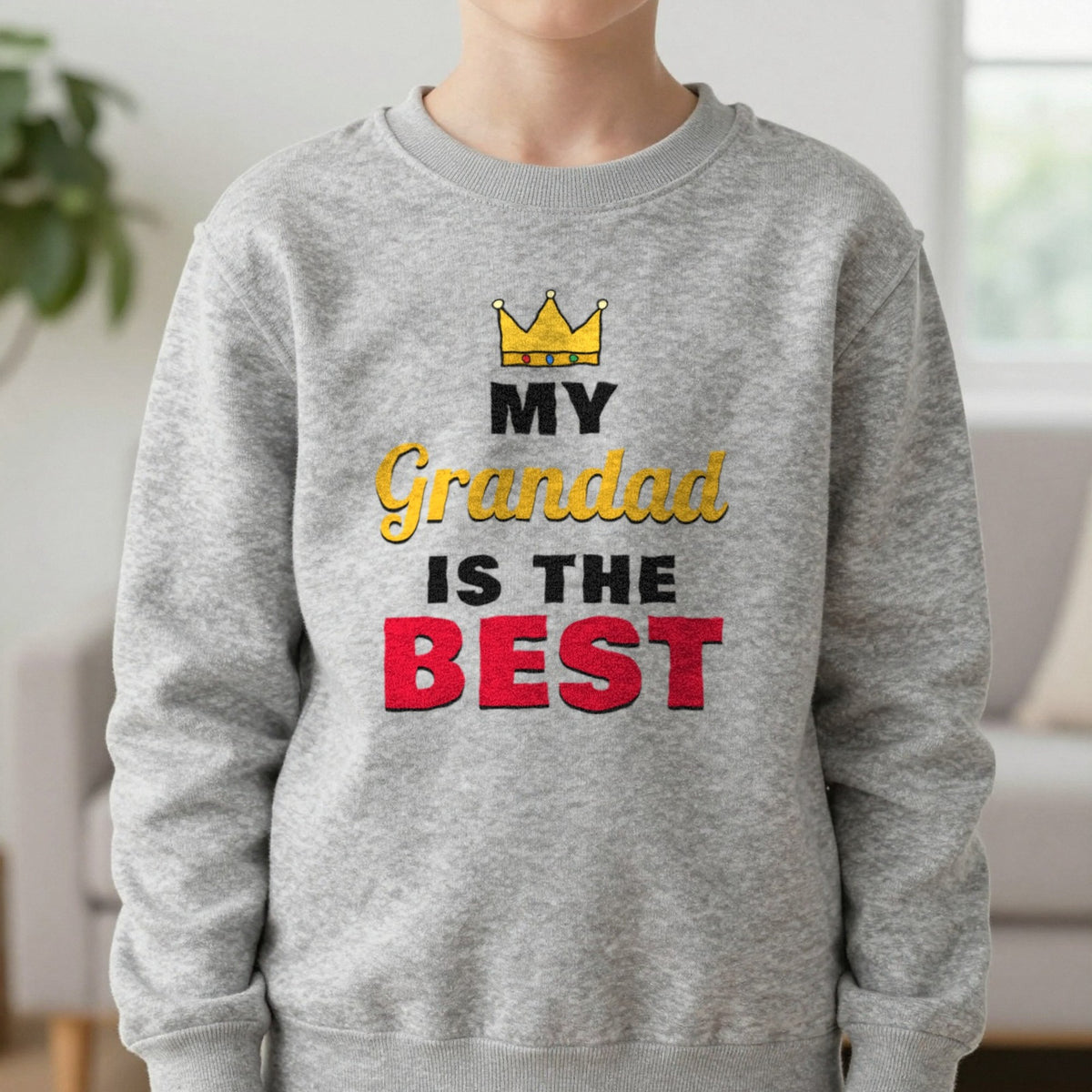 Kids Personalised My Grandad Is The Best T-Shirt & Sweatshirt Sweatshirt in Sport Grey, worn, our photo