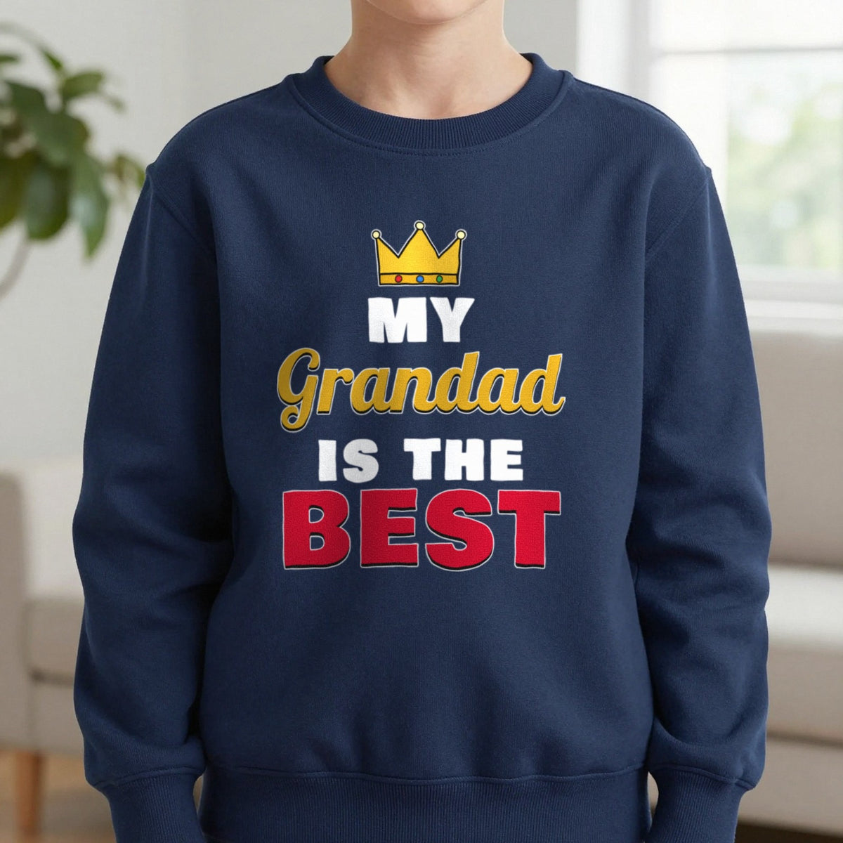 Kids Personalised My Grandad Is The Best T-Shirt & Sweatshirt Sweatshirt in Navy, worn, our photo