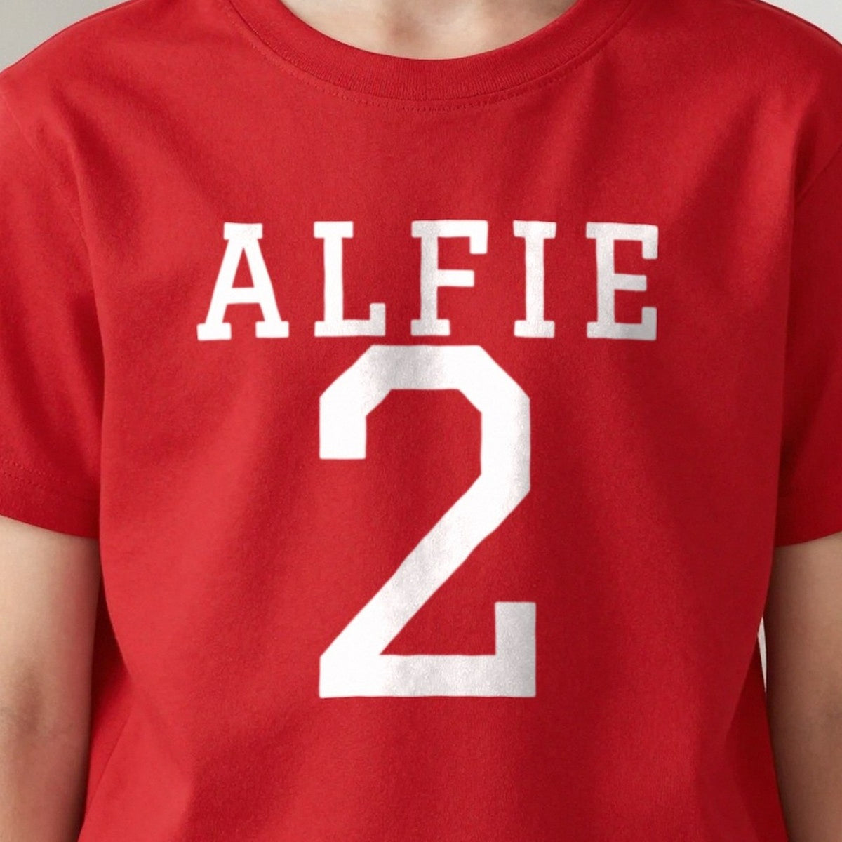 Kids Personalised Name And Number T-Shirt & Sweatshirt print close-up, our photo