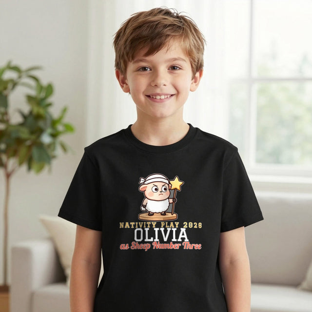 Kids Personalised Nativity Play T-Shirt & Sweatshirt | Name As Any Part, Sheep Number Three