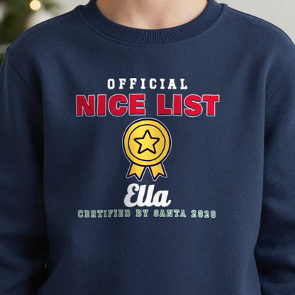 Kids Personalised Nice List Christmas Jumper & T-Shirt close-up