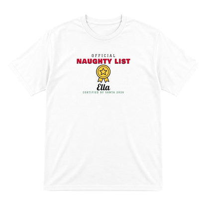 Kids Personalised Nice List Christmas Jumper & T-Shirt Naughty T-Shirt in White