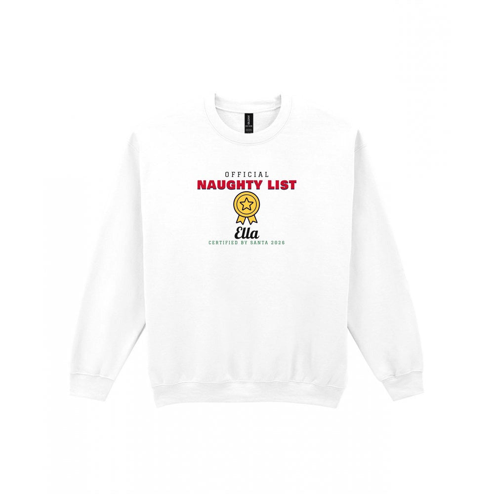 Kids Personalised Nice List Christmas Jumper & T-Shirt Naughty Sweatshirt in White