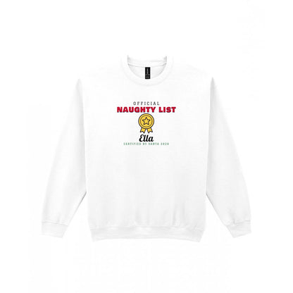 Kids Personalised Nice List Christmas Jumper & T-Shirt Naughty Sweatshirt in White