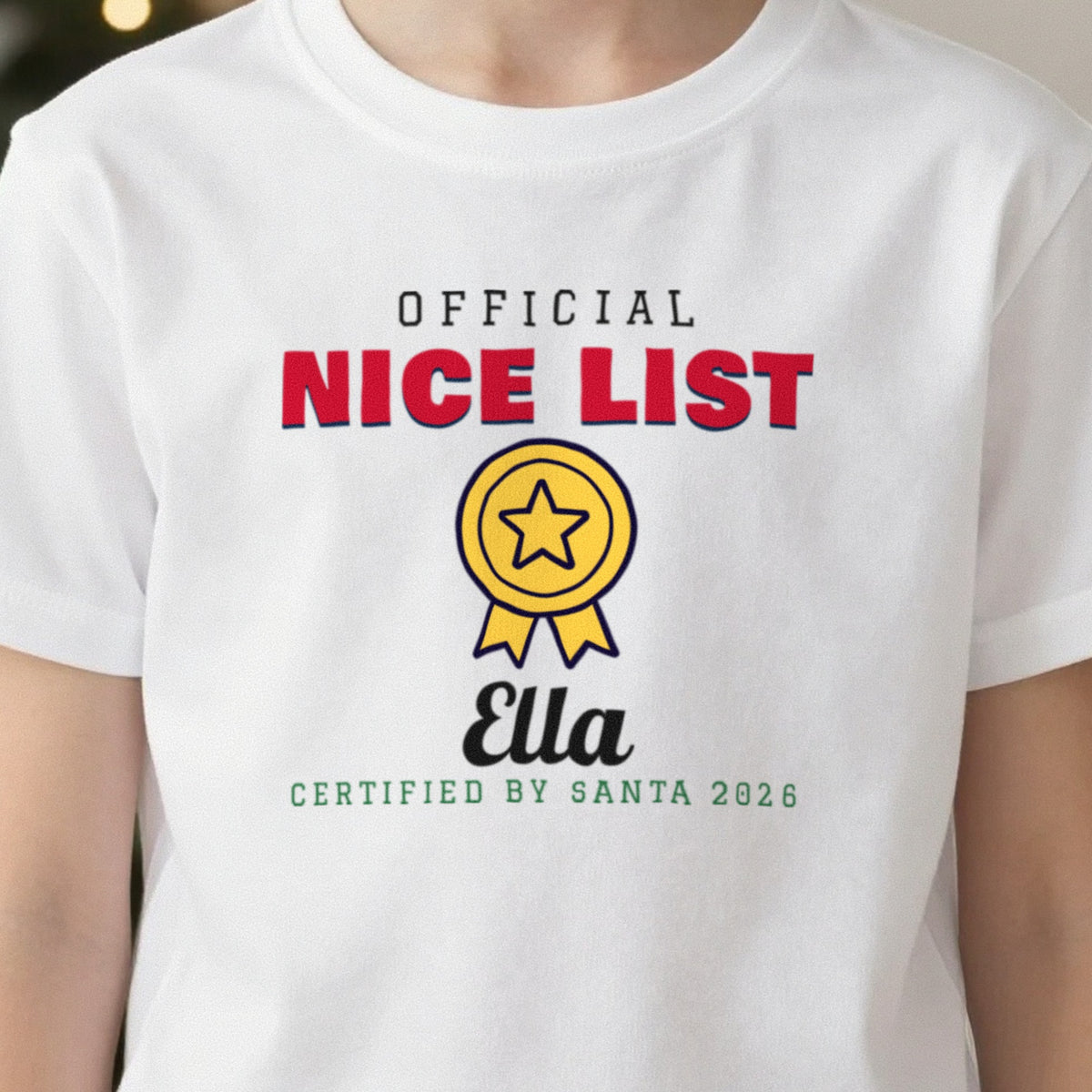 Kids Personalised Nice List Christmas Jumper & T-Shirt in another colour