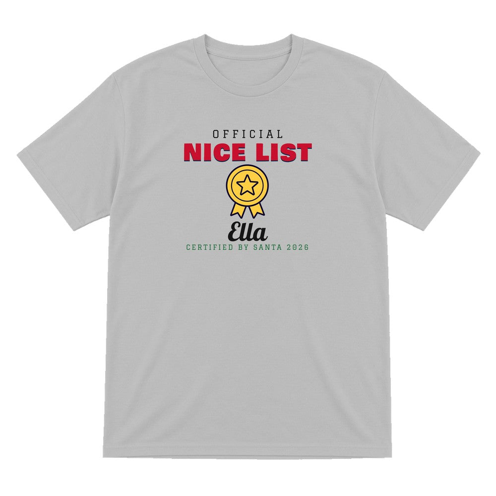 Kids Personalised Nice List Christmas Jumper & T-Shirt Nice T-Shirt in Sport Grey