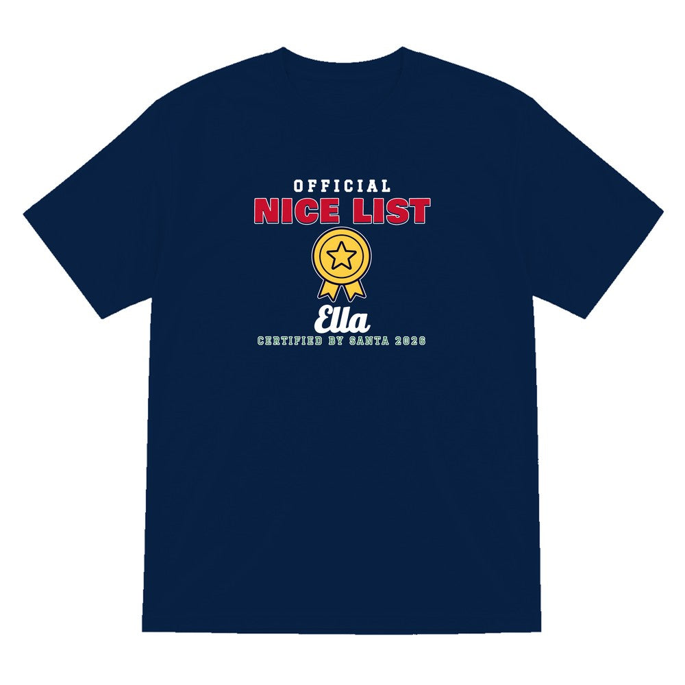 Kids Personalised Nice List Christmas Jumper & T-Shirt Nice T-Shirt in Navy