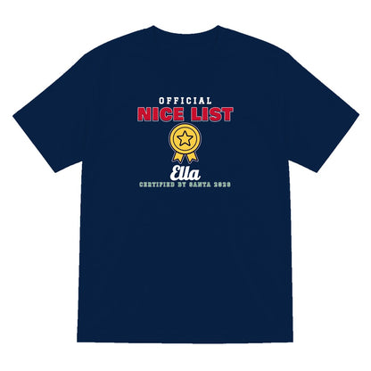 Kids Personalised Nice List Christmas Jumper & T-Shirt Nice T-Shirt in Navy