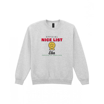 Kids Personalised Nice List Christmas Jumper & T-Shirt Nice Sweatshirt in Sport Grey