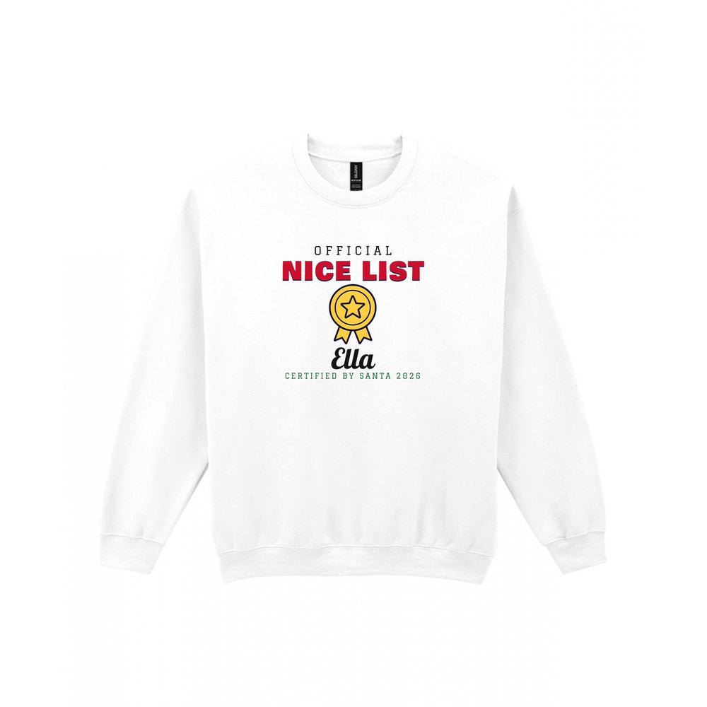Kids Personalised Nice List Christmas Jumper & T-Shirt Nice Sweatshirt in White
