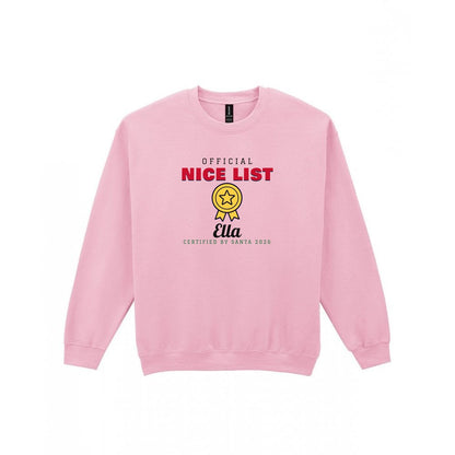 Kids Personalised Nice List Christmas Jumper & T-Shirt Nice Sweatshirt in Light Pink