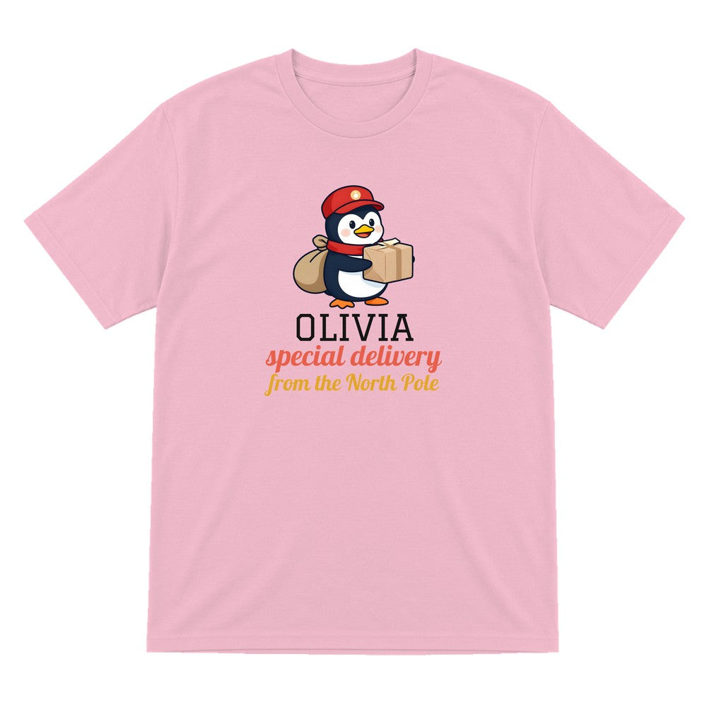 Kids Personalised North Pole Delivery Christmas T-Shirt & Sweatshirt laid flat