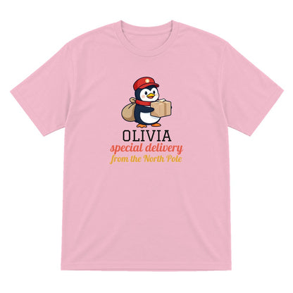 Kids Personalised North Pole Delivery Christmas T-Shirt & Sweatshirt laid flat