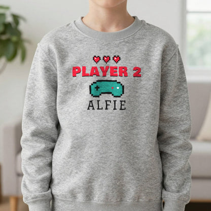Kids Personalised Player 2 T-Shirt & Sweatshirt Sweatshirt in Sport Grey, worn, our photo