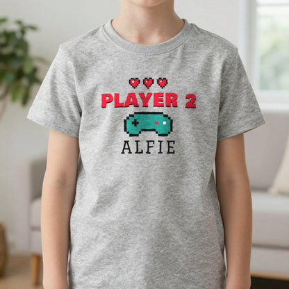 Kids Personalised Player 2 T-Shirt & Sweatshirt T-Shirt in Sport Grey, worn, our photo
