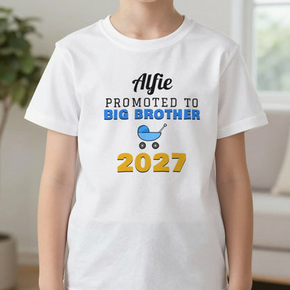 Kids Personalised Promoted To Big Brother T-Shirt T-Shirt in White, worn, our photo