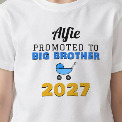Kids Personalised Promoted To Big Brother T-Shirt print close-up, our photo