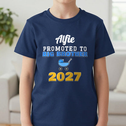 Kids Personalised Promoted To Big Brother T-Shirt T-Shirt in Navy, worn, our photo