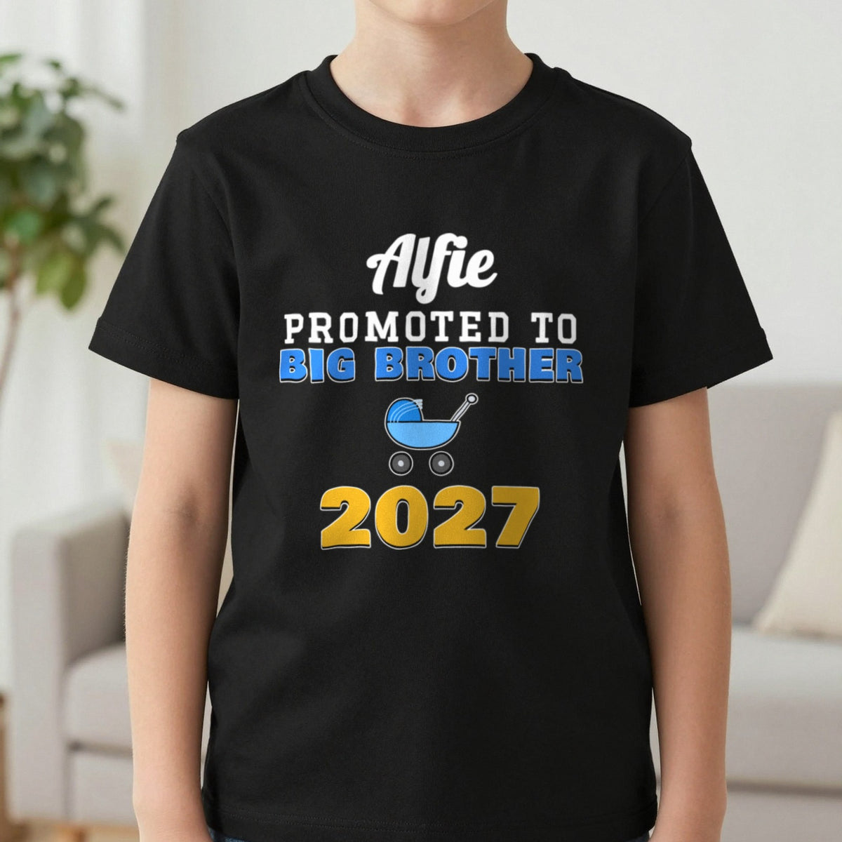 Kids Personalised Promoted To Big Brother T-Shirt T-Shirt in Black, worn, our photo
