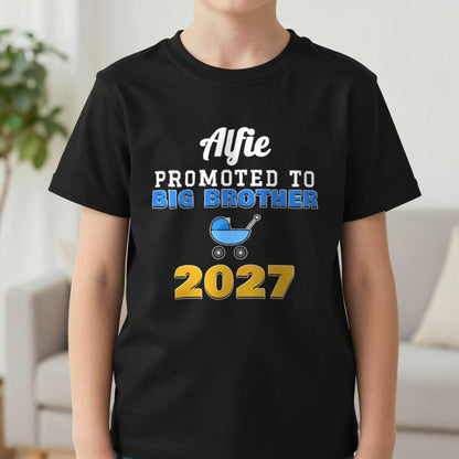 Kids Personalised Promoted To Big Brother T-Shirt T-Shirt in Black, worn, our photo