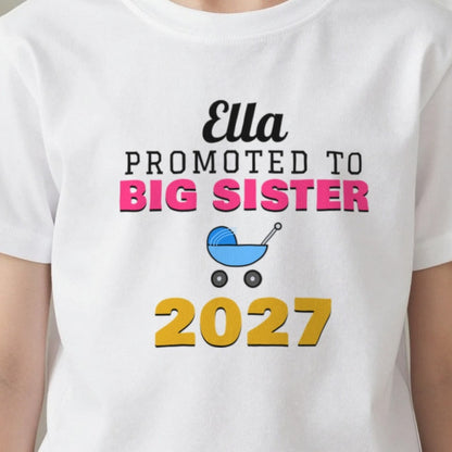 Kids Personalised Promoted To Big Sister T-Shirt print close-up, our photo