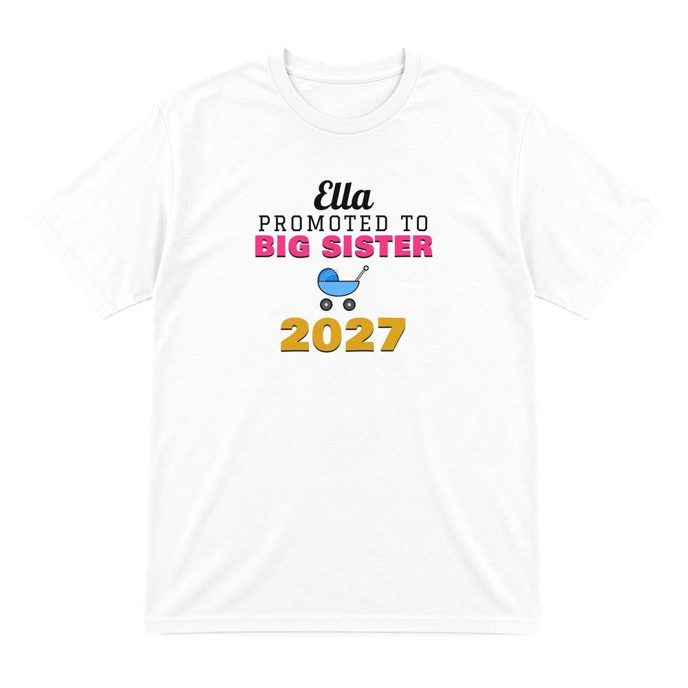 Kids Personalised Promoted To Big Sister T-Shirt laid flat