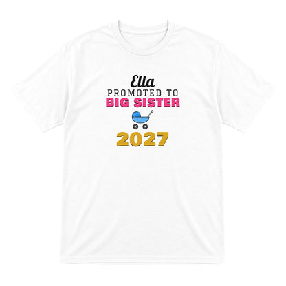 Kids Personalised Promoted To Big Sister T-Shirt laid flat