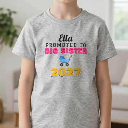 Kids Personalised Promoted To Big Sister T-Shirt T-Shirt in Sport Grey, worn, our photo